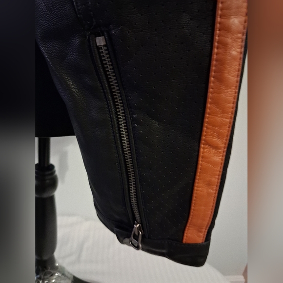 Men's Black Faux Leather Jacket with Striped Sleeves Size XL - Picture 6 of 16